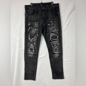 Waimea Jeans Men's 36x32 Skinny Fit Denim Moto Distressed Stretch Black